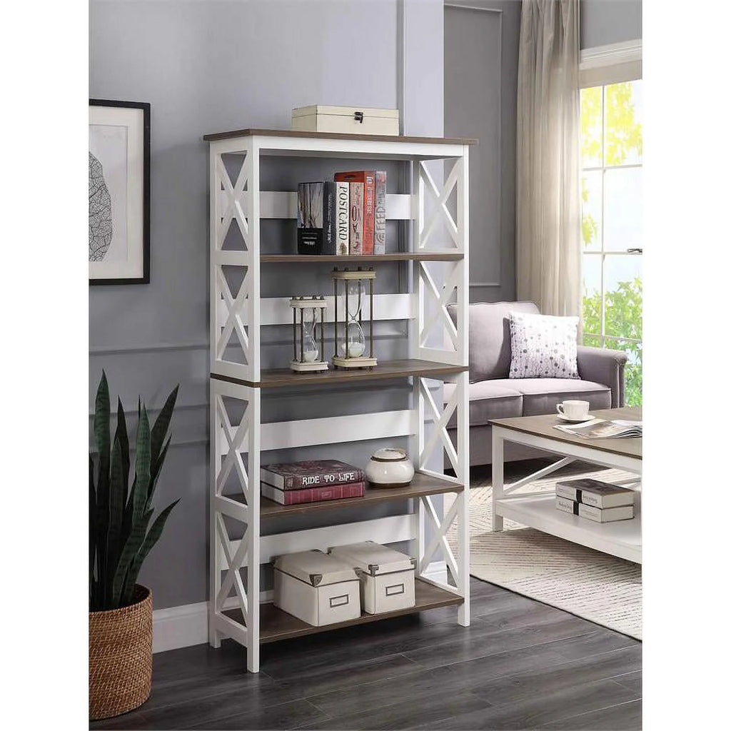 White 5 Tier Wood Bookcase Set of 2 X970