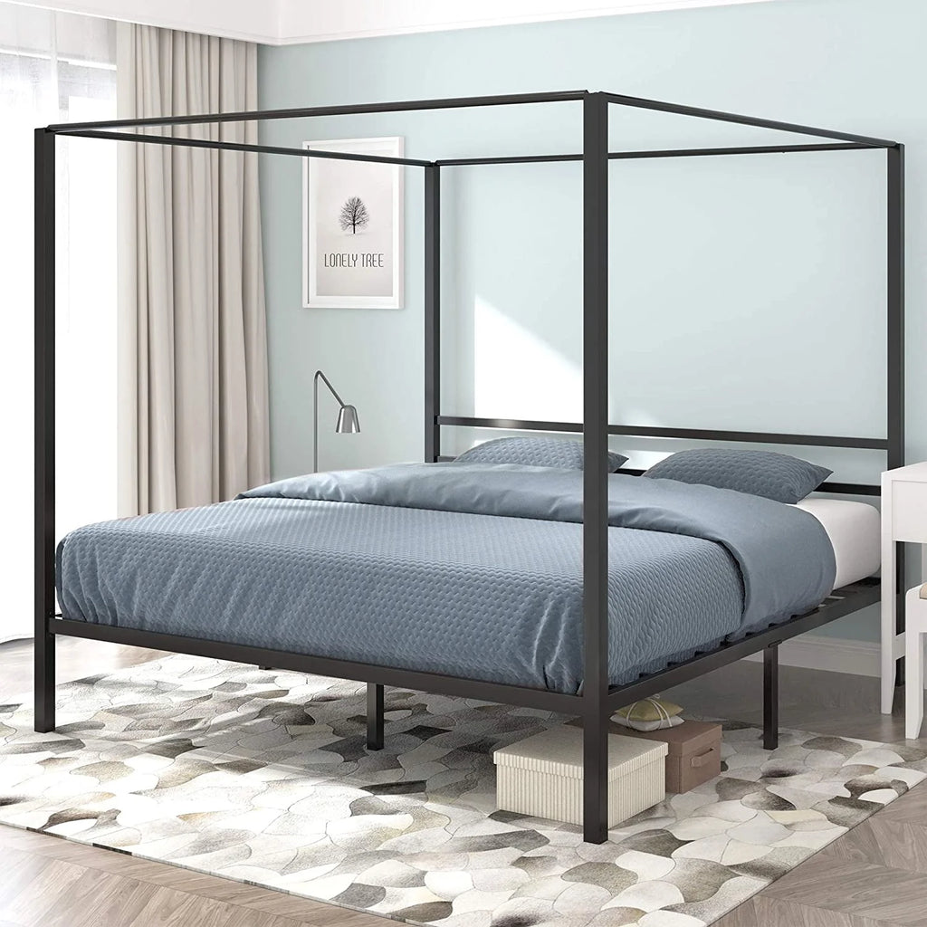 Queen Size Black Metal Canopy Bed Frame with Headboard C810
