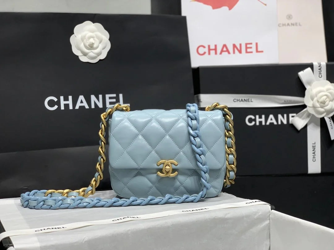 Mini Flap Bag Gold-Tone Metal Blue Bag L921