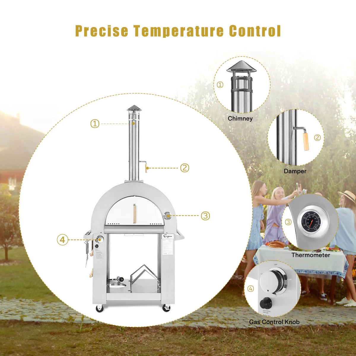 Wood or Gas Burning Outdoor Pizza Oven with Accessories in Stainless Steel I939