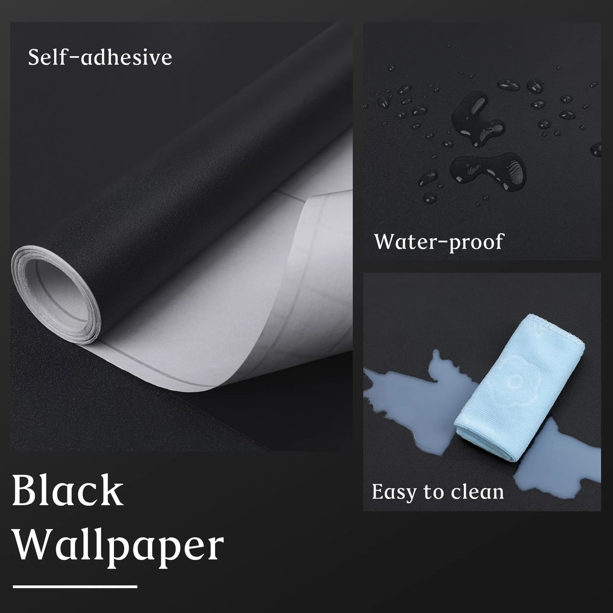 Black Peel and Stick Removable Vinyl Wallpaper A8674