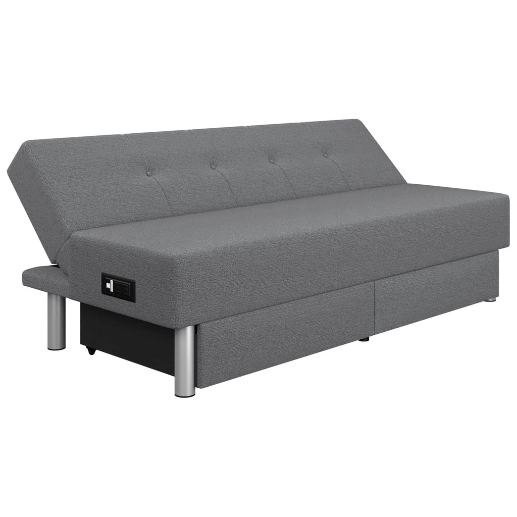 Gray Fabric Futon with Storage and Power E40535