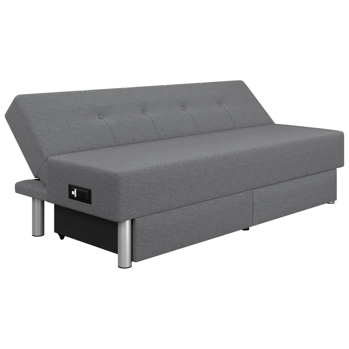 Gray Fabric Futon with Storage and Power E40535