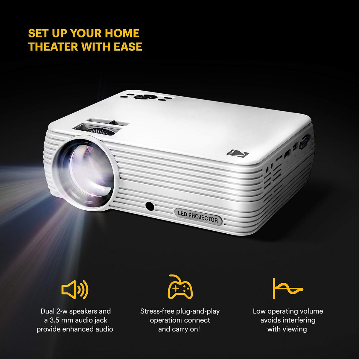 Home Projector with Tripod and Case, 1080p HD I77008
