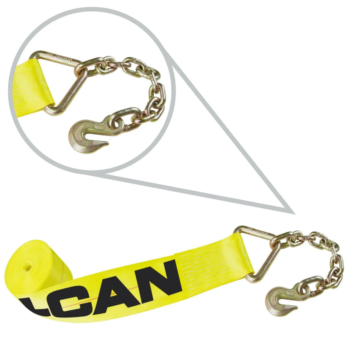 4 Inch x 30 Foot Yellow Winch Strap with Chain Anchor H426119