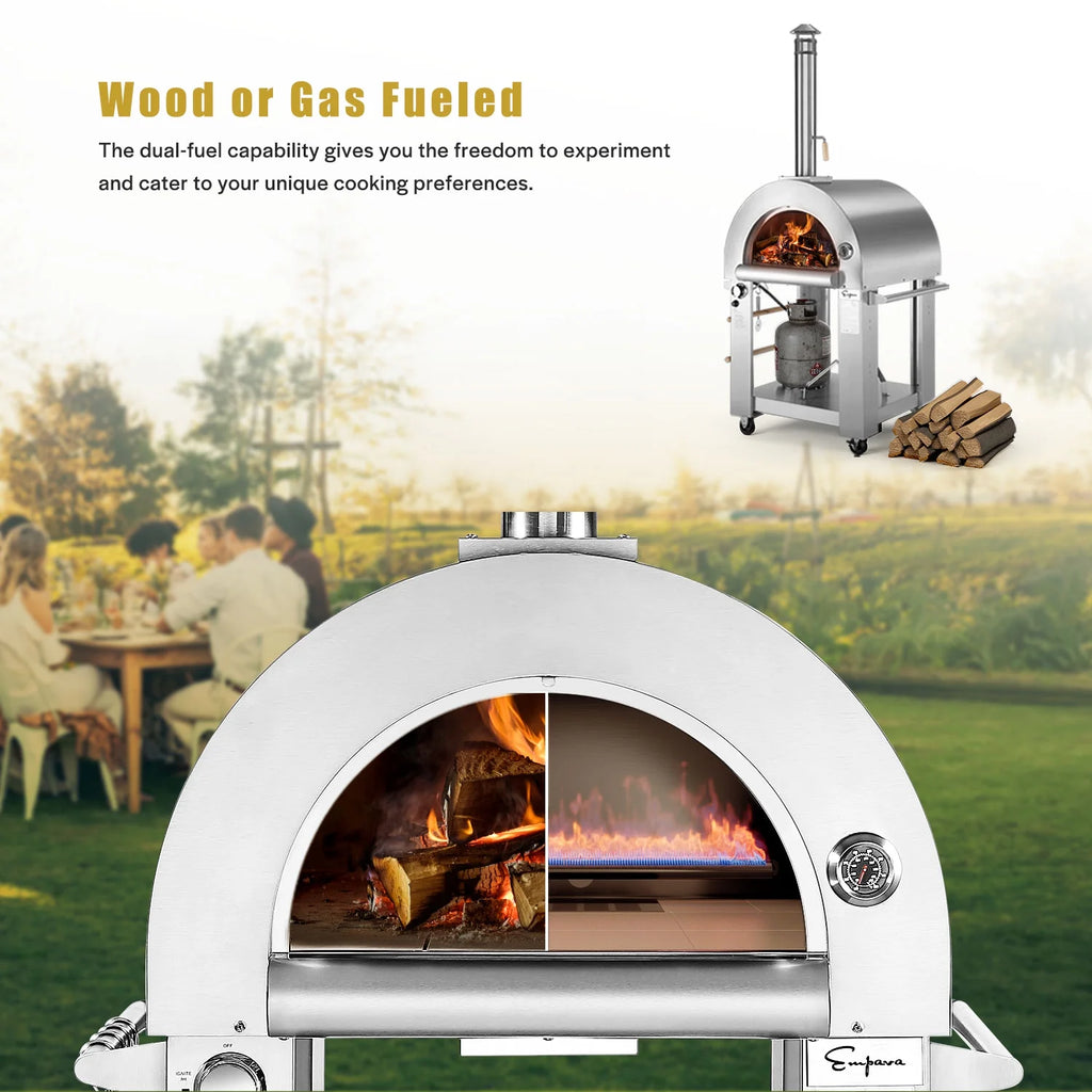Wood or Gas Burning Outdoor Pizza Oven with Accessories in Stainless Steel I939
