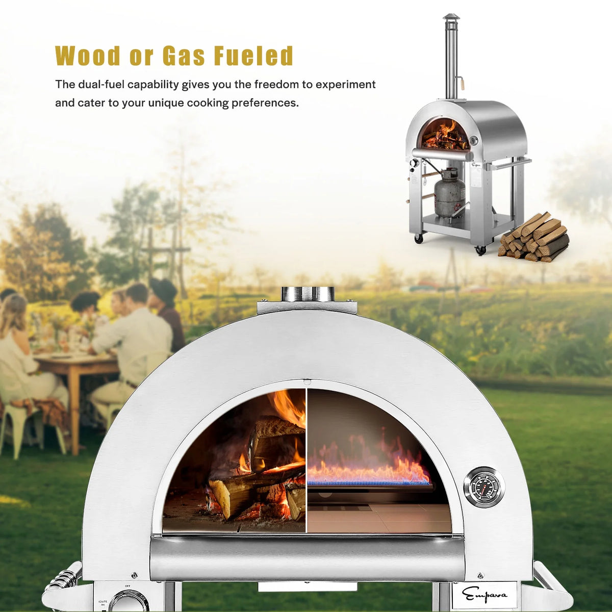 Wood or Gas Burning Outdoor Pizza Oven with Accessories in Stainless Steel I939
