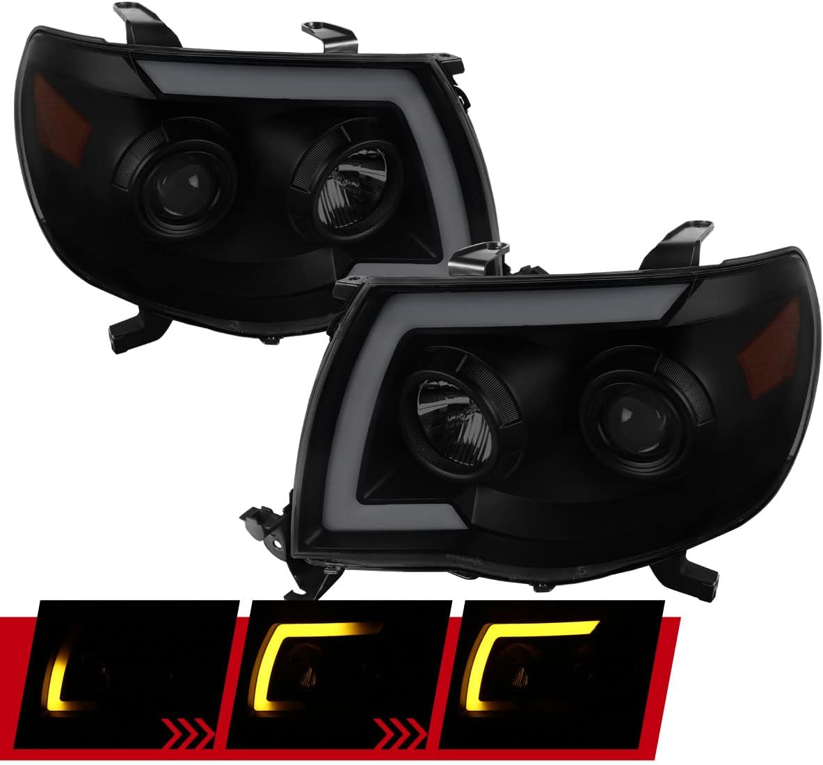 BLK Projector Headlights with LED Sequential Switchback Signal K726