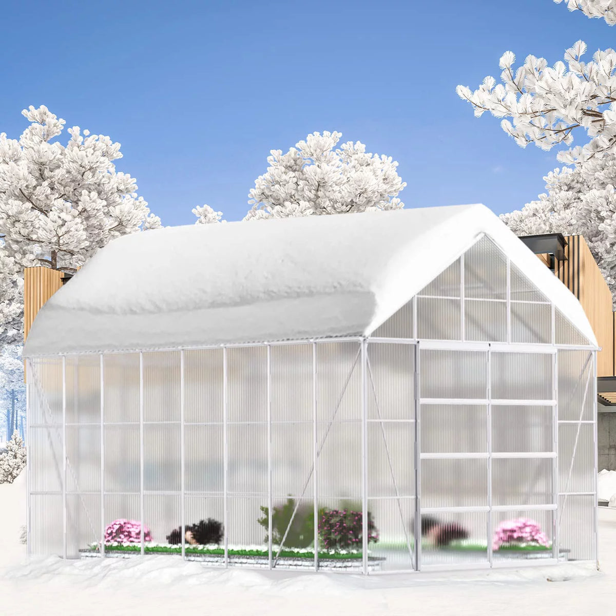 10' x 16' Walk-in Greenhouse with Aluminum Frame and Adjustable Roof Vent B1842