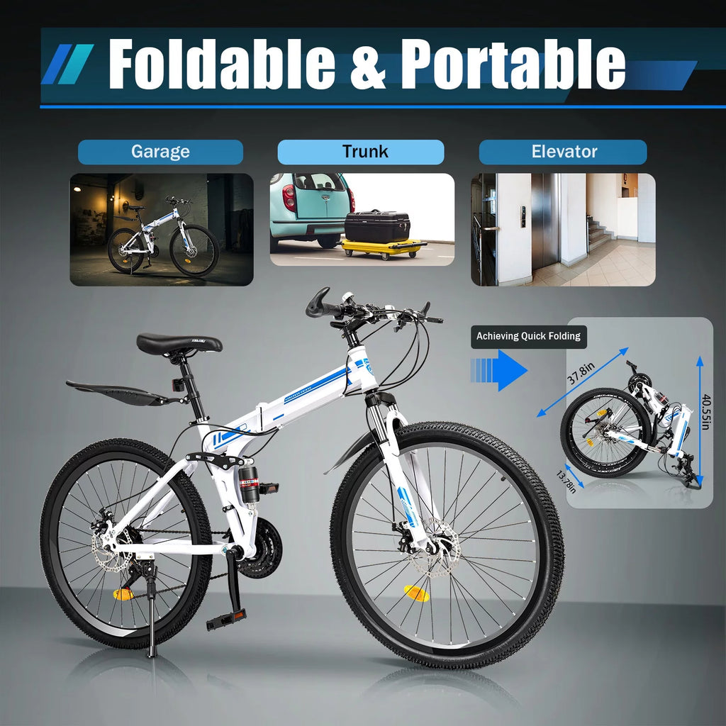 26 Mountain Folding Bike 21-Speed Dual-Disc Brake High-Carbon Steel Bicycle M535