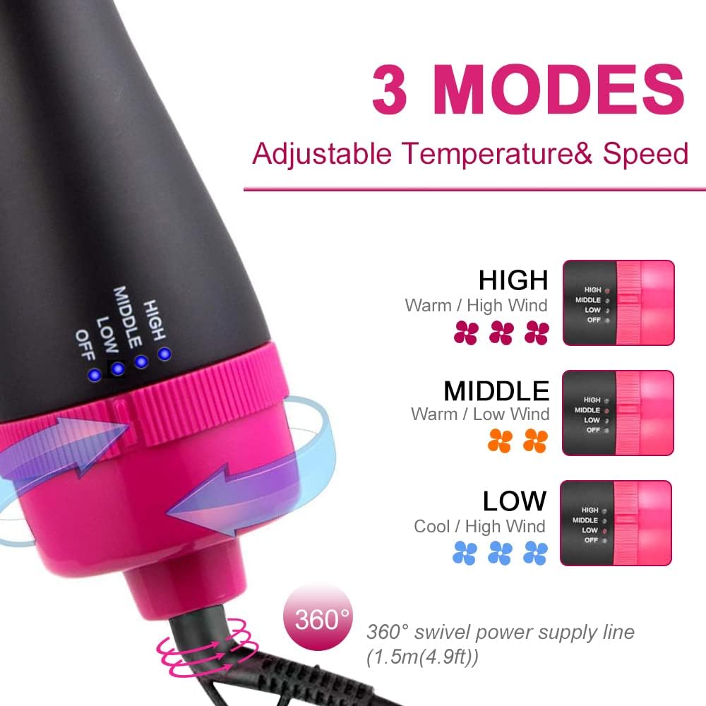 4 in 1 Negative Ion Hot Air Hair Dryer Brush with Hair Clips Massage Comb and Storage Bag K650093