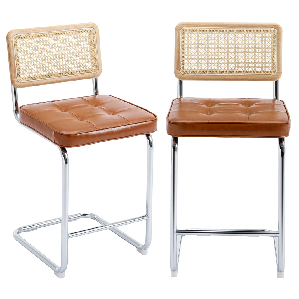 23.6 Inch Rattan Upholstered Bar Stools Set of 2 W2810