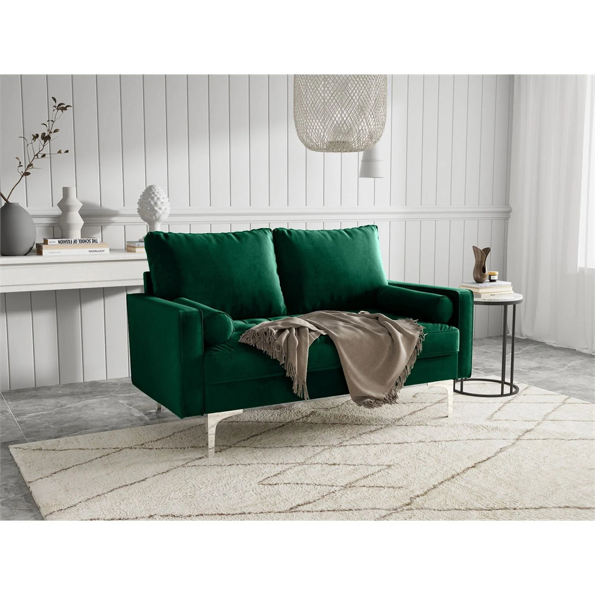 Green Velvet Upholstered Loveseat A2870
