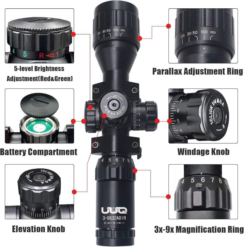 3-9x32 Tactical Rifle Scope with Mount Rings C596