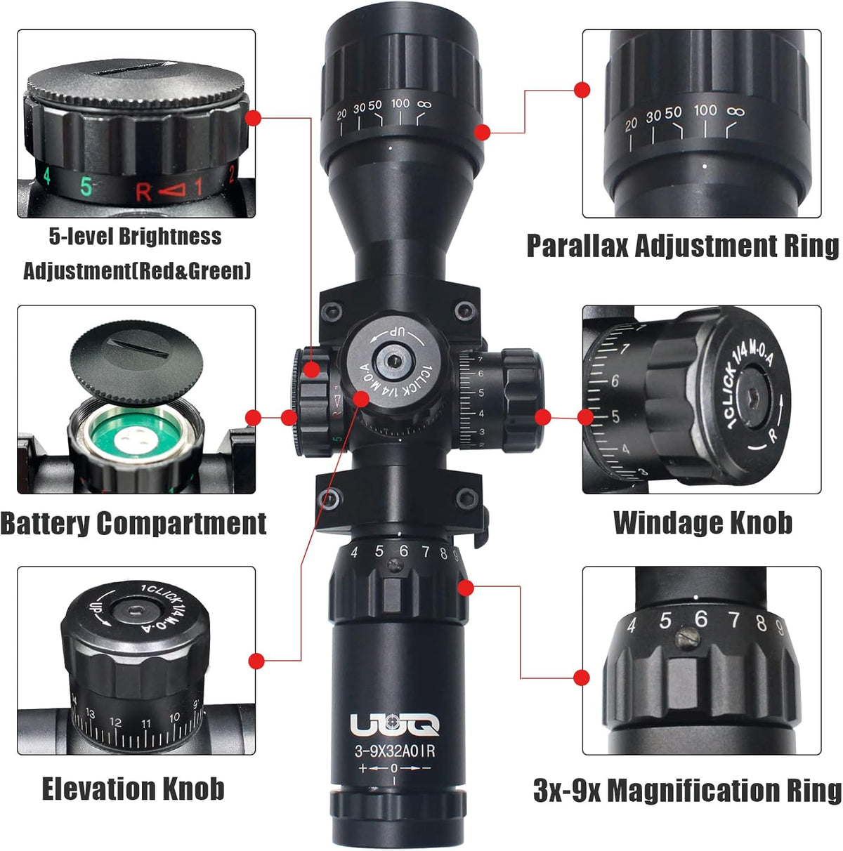 3-9x32 Tactical Rifle Scope with Mount Rings C596
