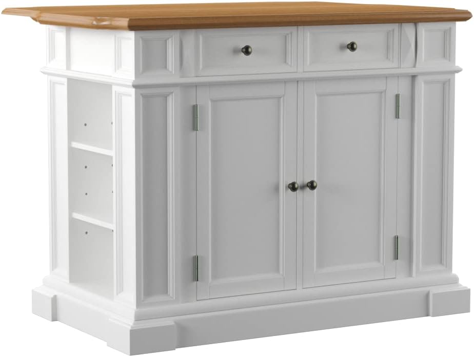 Black and Oak Kitchen Island with Wood Top and Drop Leaf Breakfast Bar S401404
