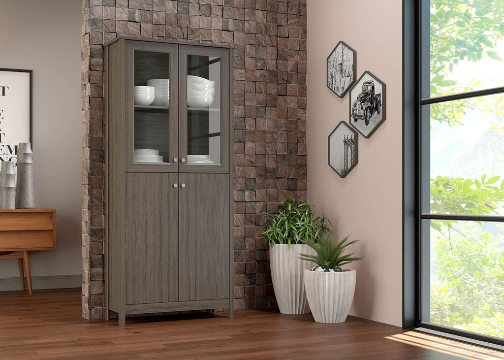 Grey Glass and Wood 4-Door Bookcase T134