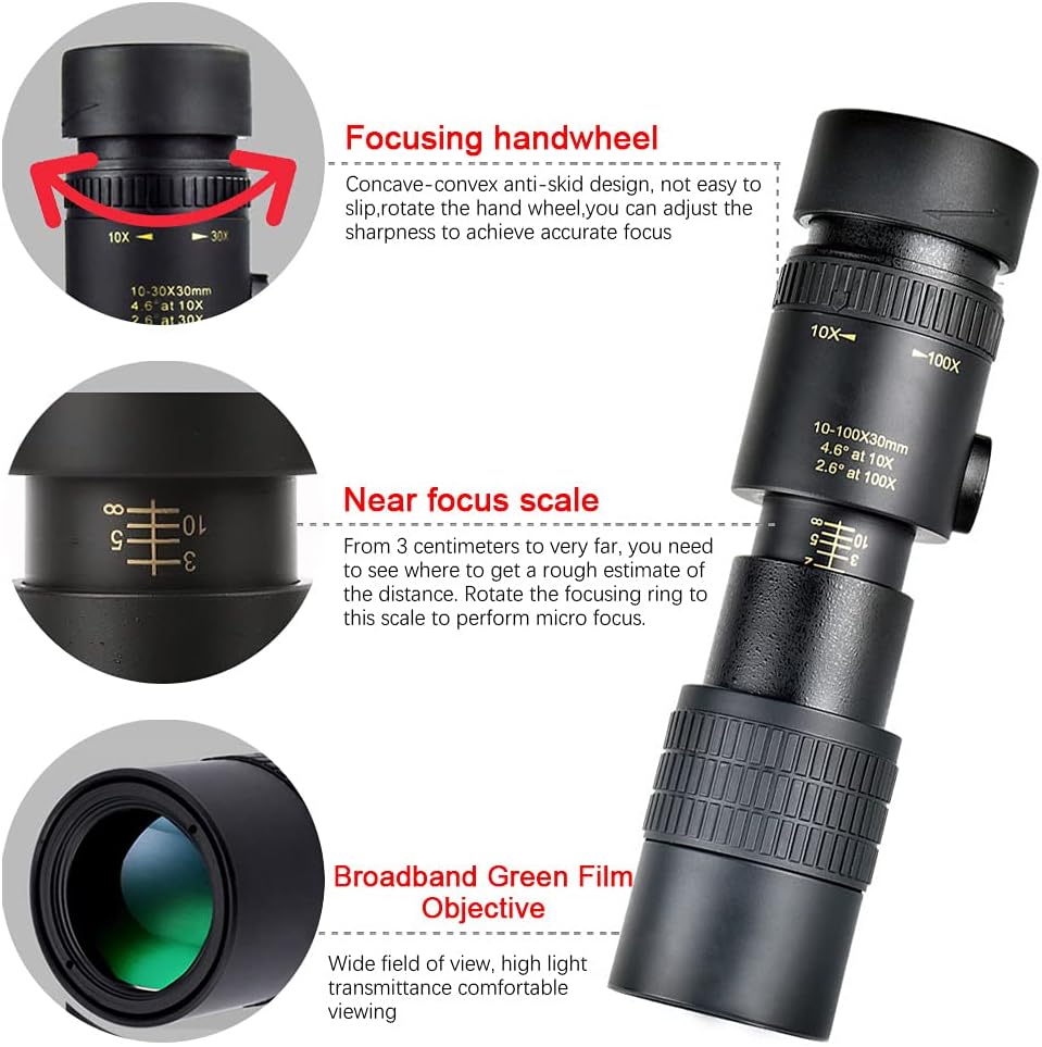 4k 10-300x40mm Super Telephoto Zoom Monocular Telescope with Phone Adapter Tripod I9783