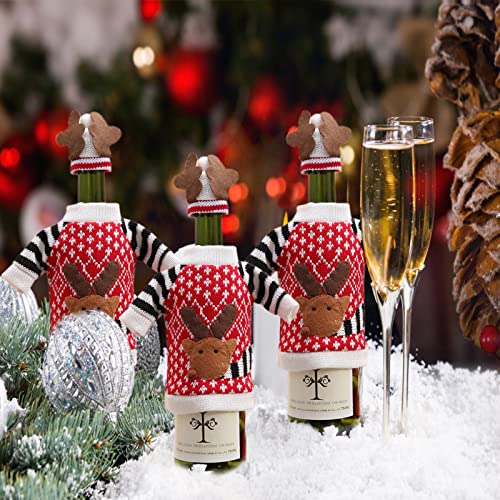 3Pack Christmas Wine Bottle Covers Reindeer Red C204