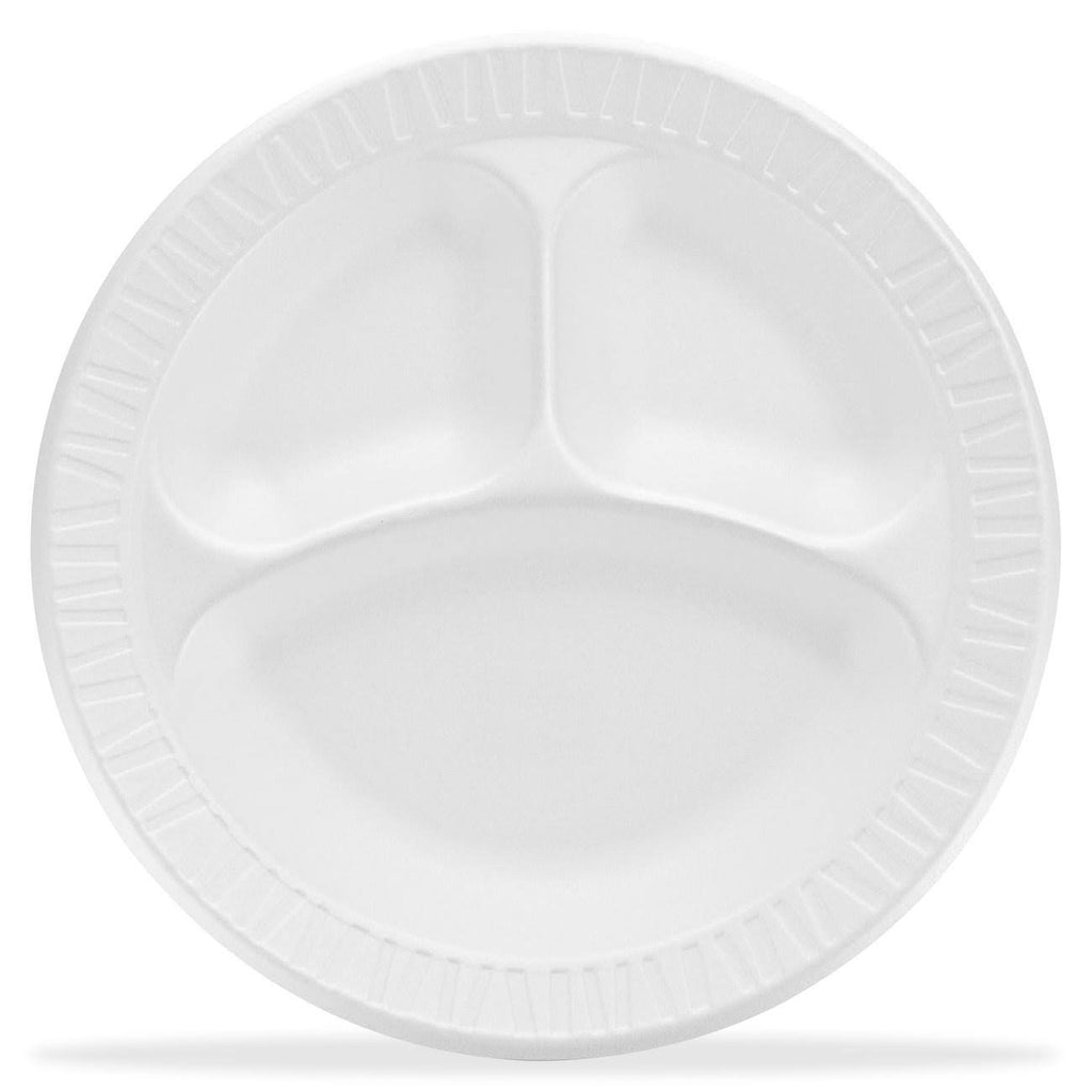 White 3 Compartment Laminated Foam Plate J2332
