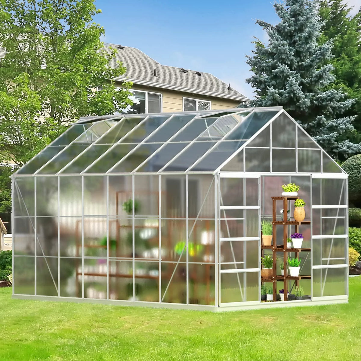 10' x 16' Walk-in Greenhouse with Aluminum Frame and Adjustable Roof Vent B1842