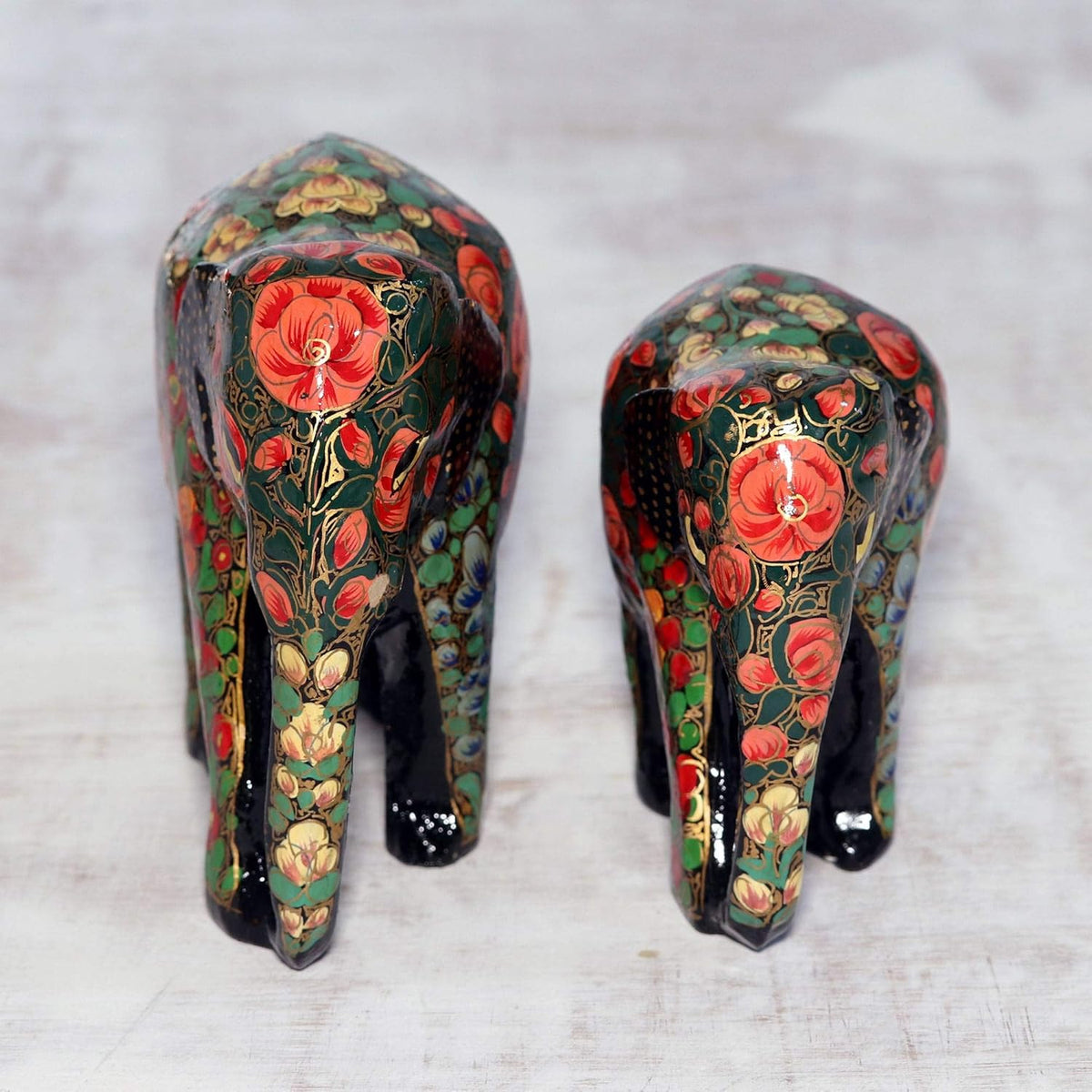 Multicolor Papier Mache and Wood Elephant Sculpture (Pair) Q10775
