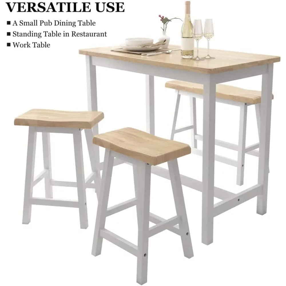 Rubber Wood 4-Person Bar Dining Table Set O31352