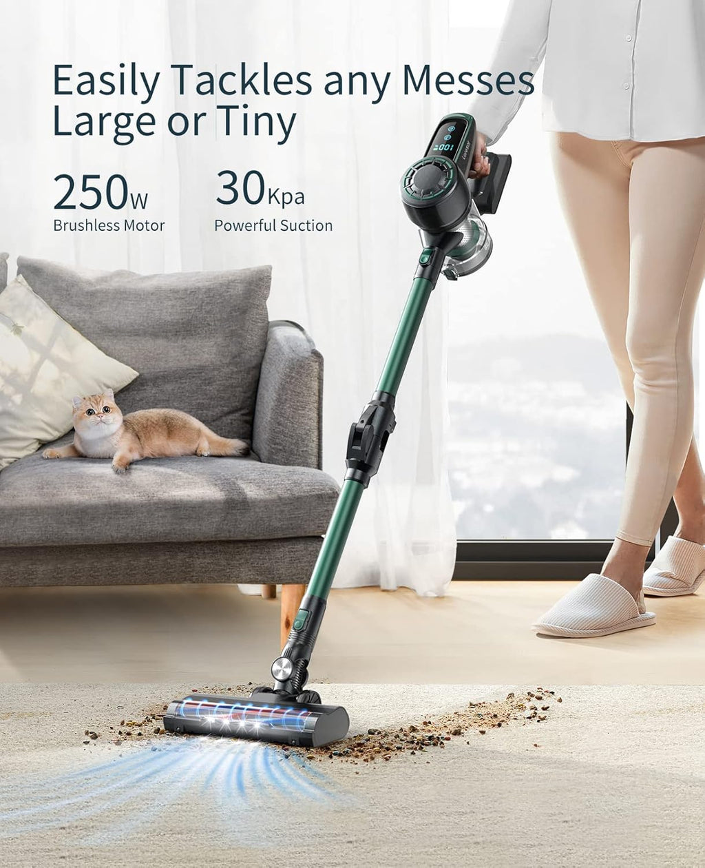 Cordless Stick Vacuum Cleaner with Foldable Tube, LED Display, Detachable Battery E901