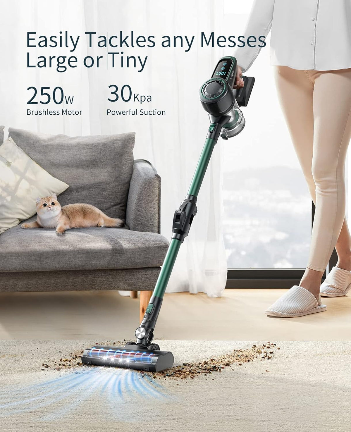 Cordless Stick Vacuum Cleaner with Foldable Tube, LED Display, Detachable Battery E901