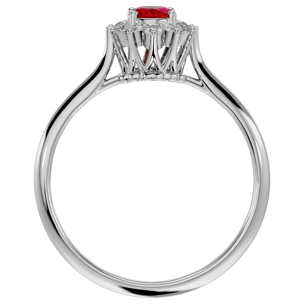 Oval Shape Created Ruby and Halo Diamond Ring In Sterling Silver S9130