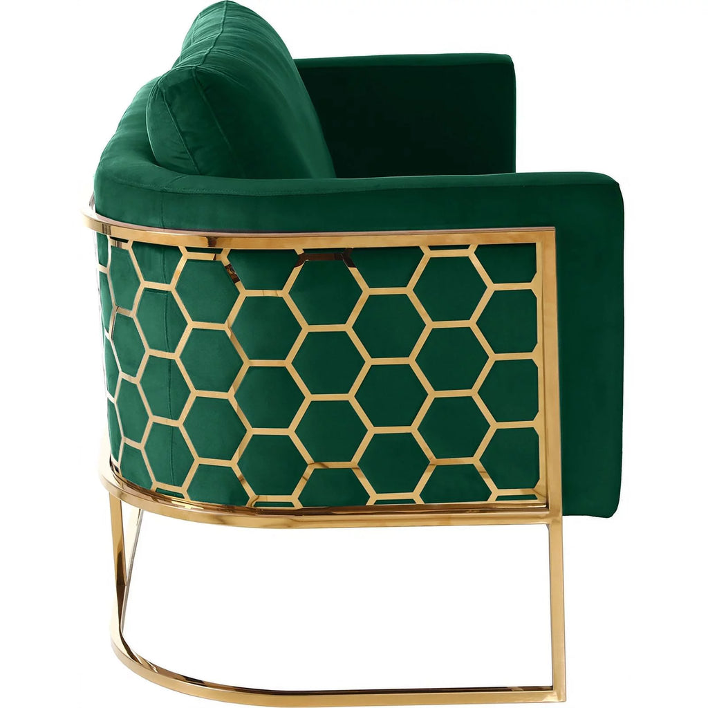 Green Velvet Sofa with Gold Metal Base R1964