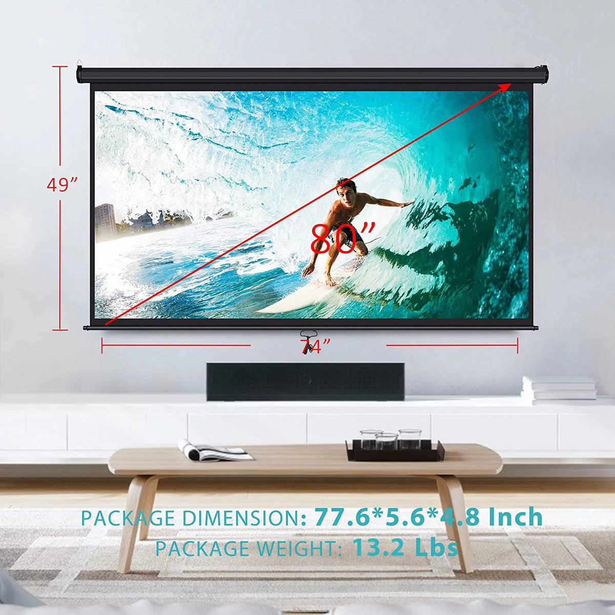 80 inch 16:9 HD Retractable Projector Screen O3879