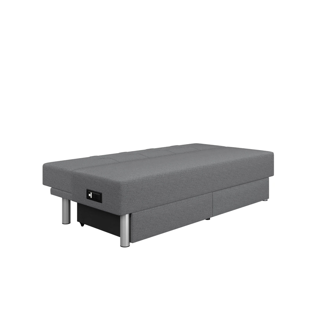 Gray Fabric Futon with Storage and Power E40535