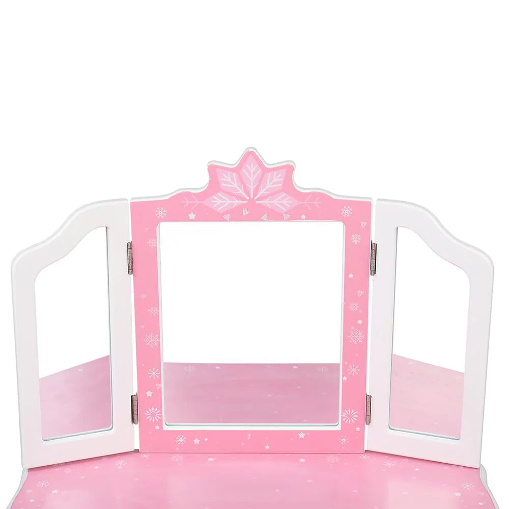 Kids Vanity Table and Chair Set with Mirror and Drawer W131