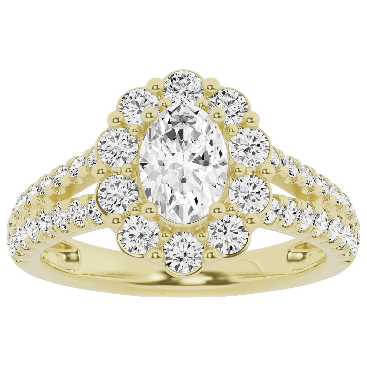 2ct Lab-Grown Oval Halo Diamond Engagement Ring 10k Yellow Gold N848382