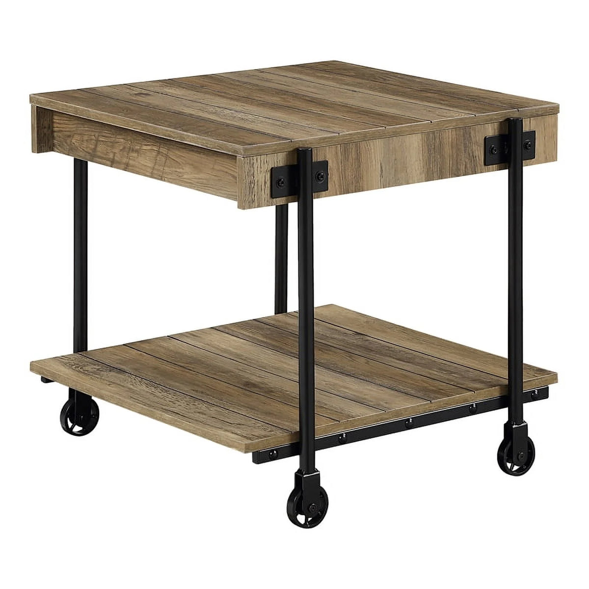 Rustic Oak 3-Piece Coffee Table Set with Wheels T417
