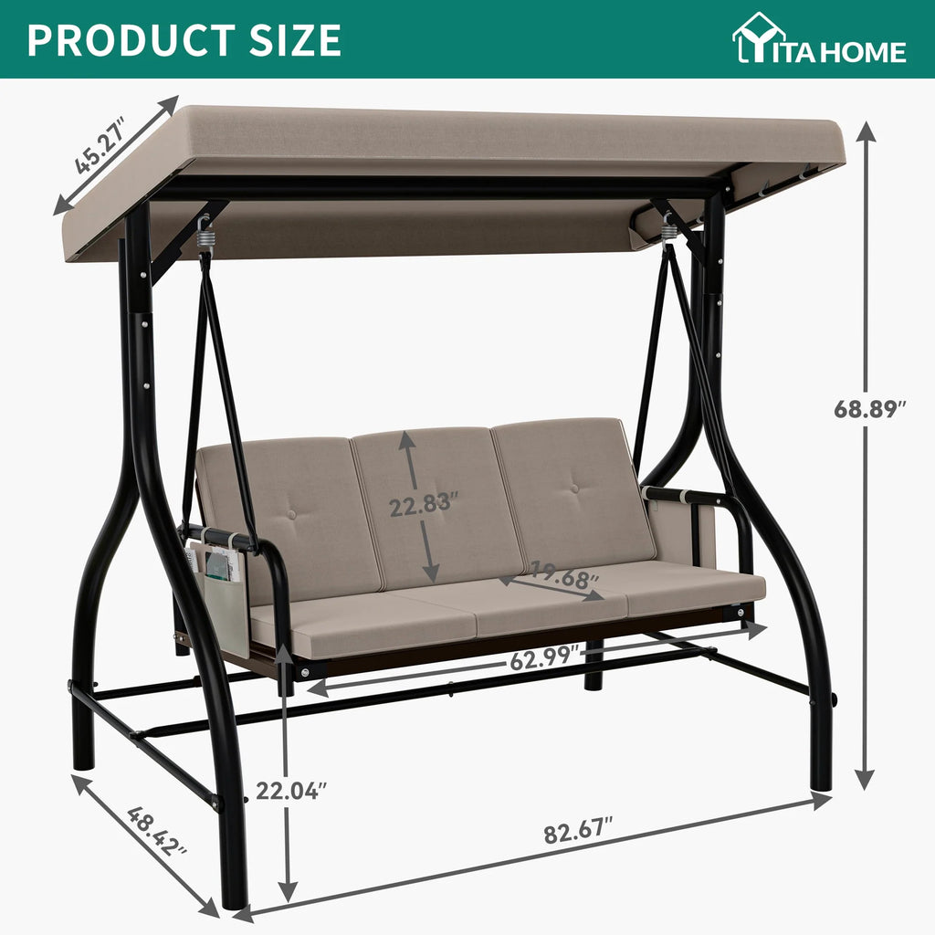 3 Person Patio Swing Chair with Adjustable Canopy and Removable Cushion N942