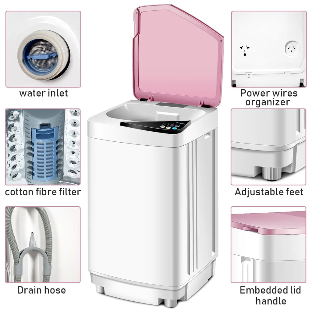 Full-Automatic Washing Machine 7.7 lbs Washer/Spinner UV Light Pink X9414