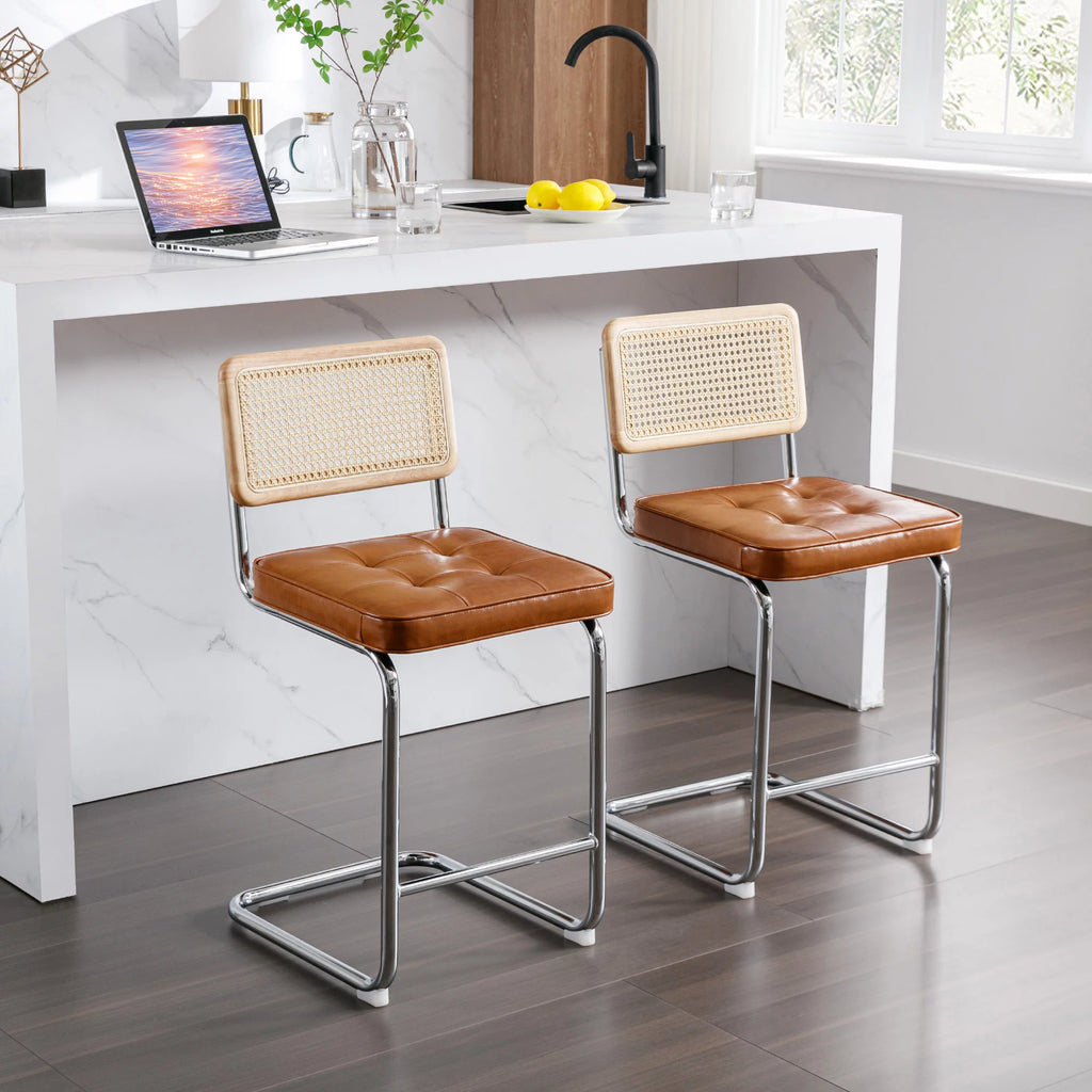 23.6 Inch Rattan Upholstered Bar Stools Set of 2 W2810