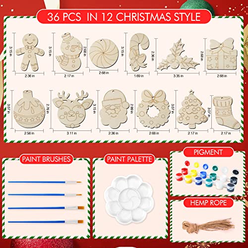 36Pcs Unfinished DIY Wooden Art Craft Supplies Painting Kit K5376