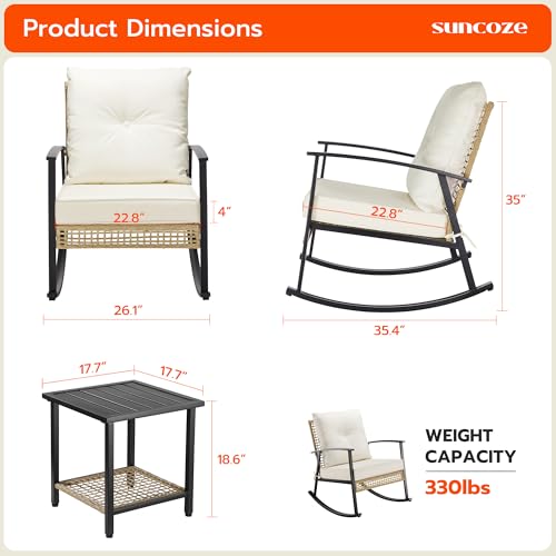 3 Piece Oversize Rattan Patio Rocking Chair Set with Coffee Table S54486