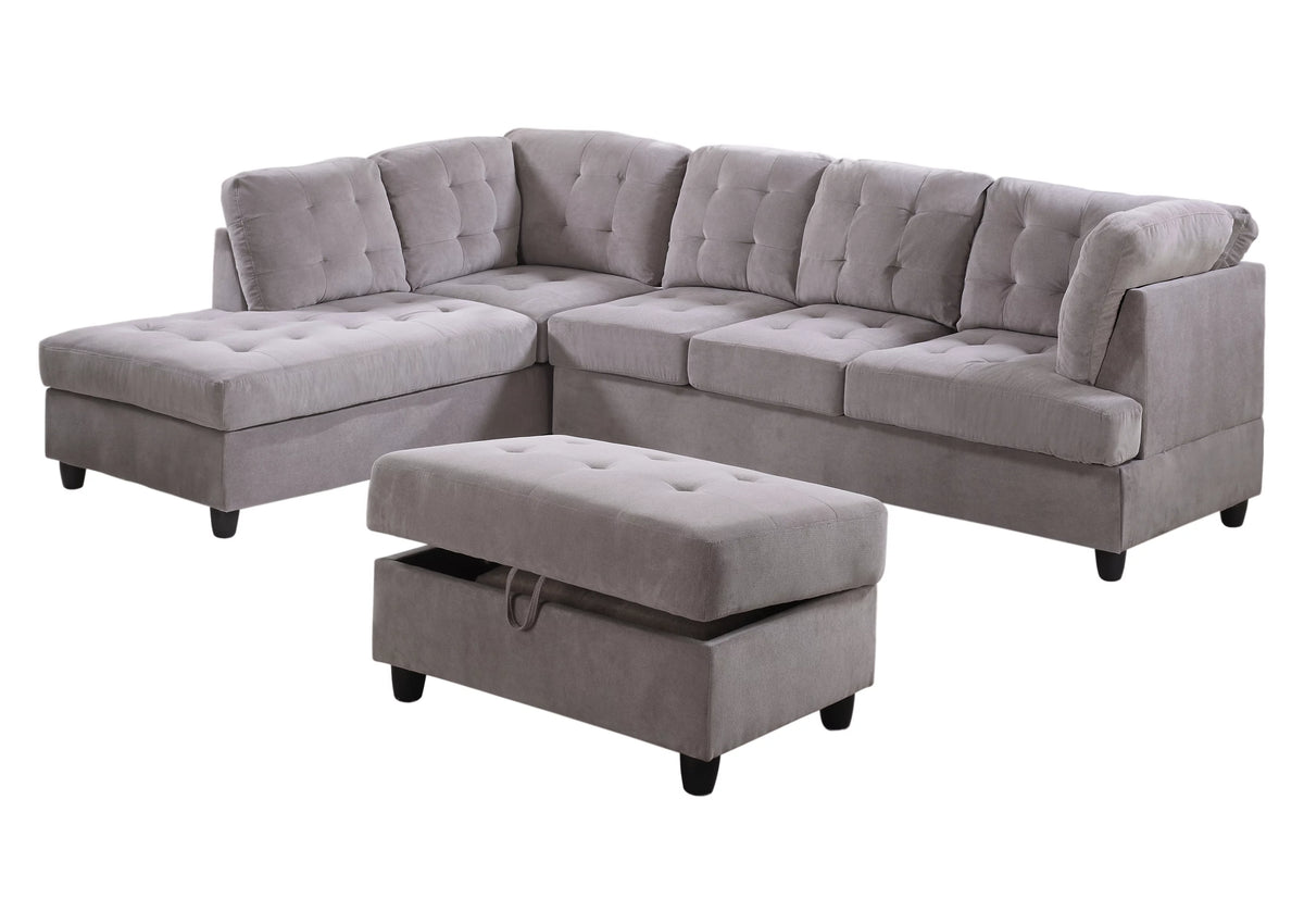 Corduroy L Shape Sectional Sofa with Storage Ottoman X100