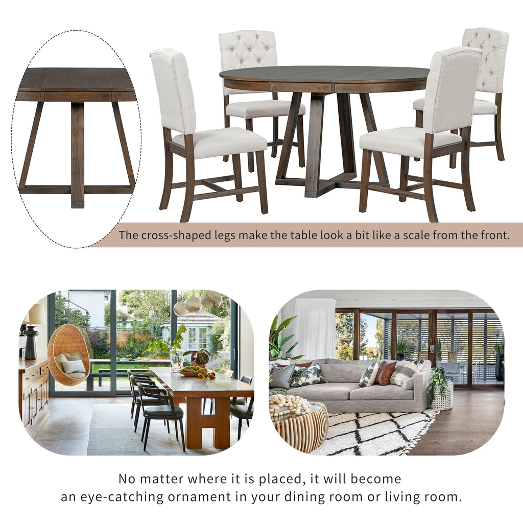 5-Piece Round Dining Set with 4 Upholstered Chairs N84952
