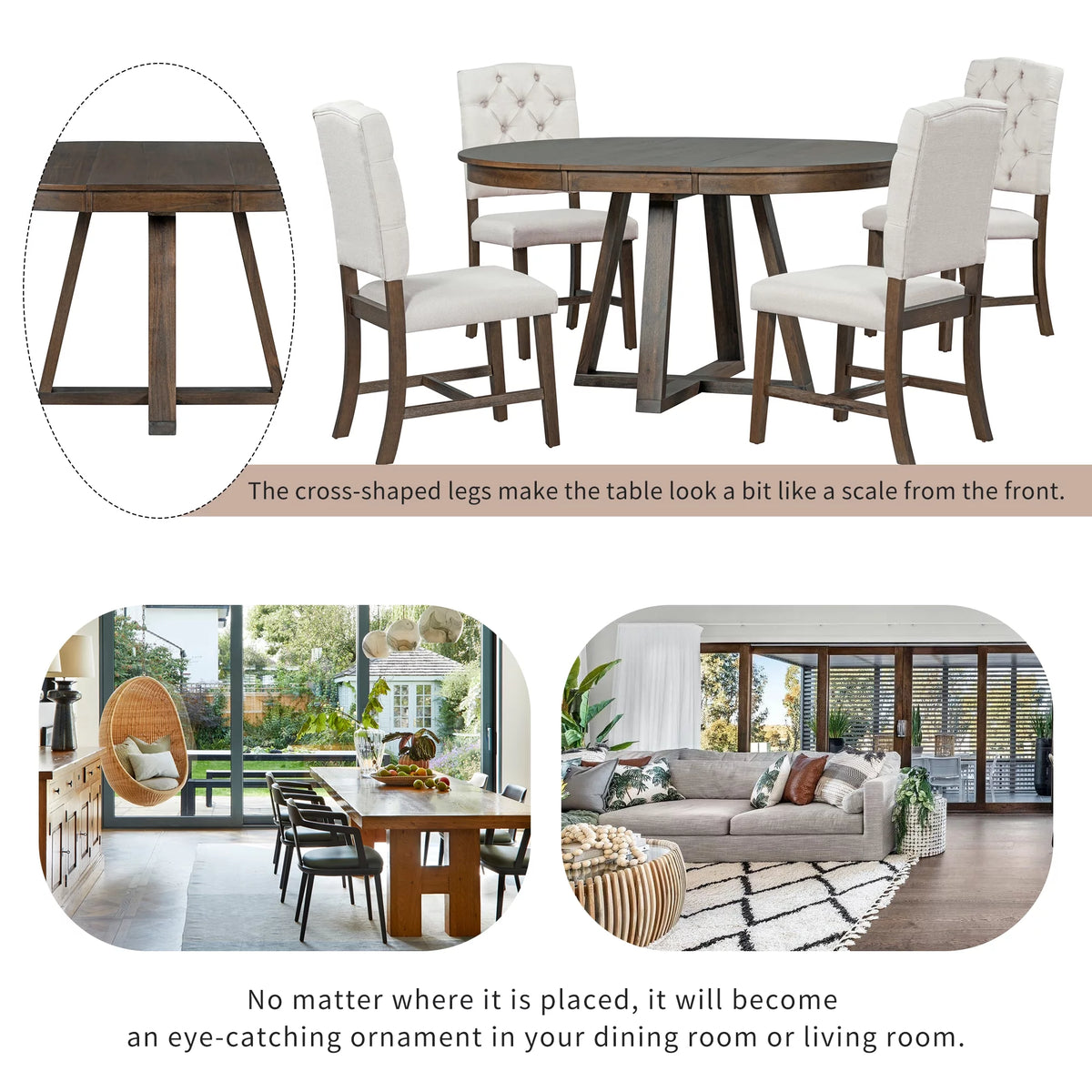 5-Piece Round Dining Set with 4 Upholstered Chairs N84952