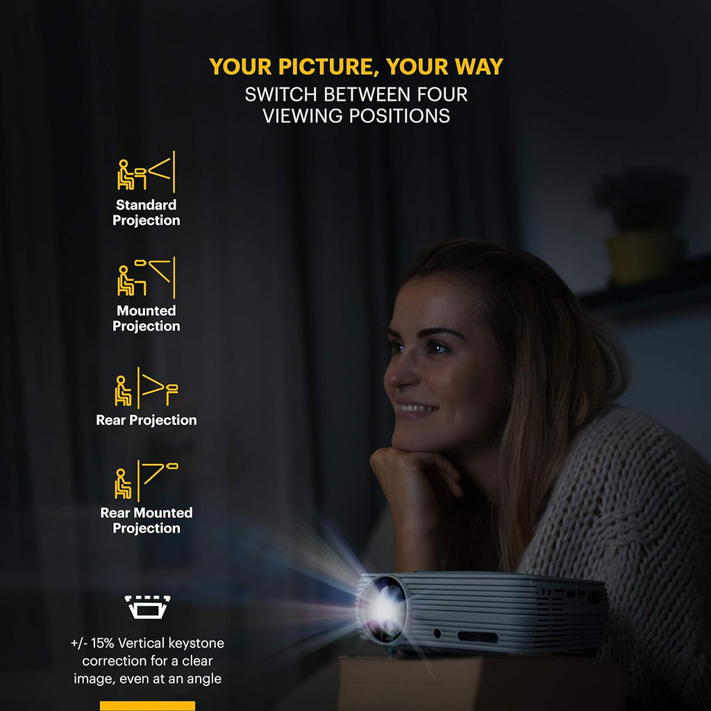 Home Projector with Tripod and Case, 1080p HD I77008