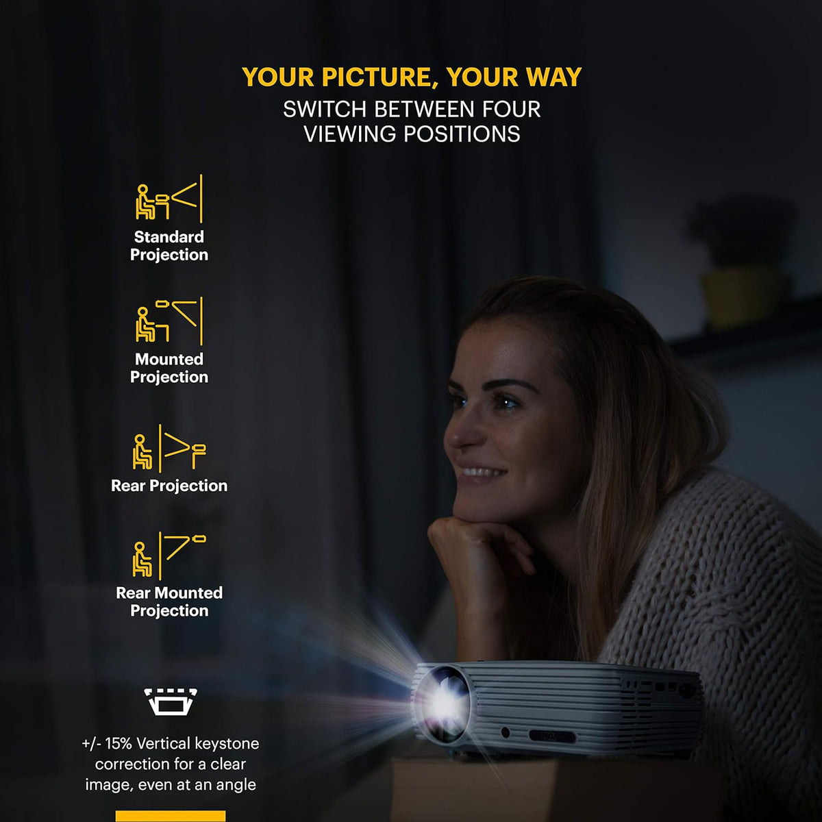 Home Projector with Tripod and Case, 1080p HD I77008