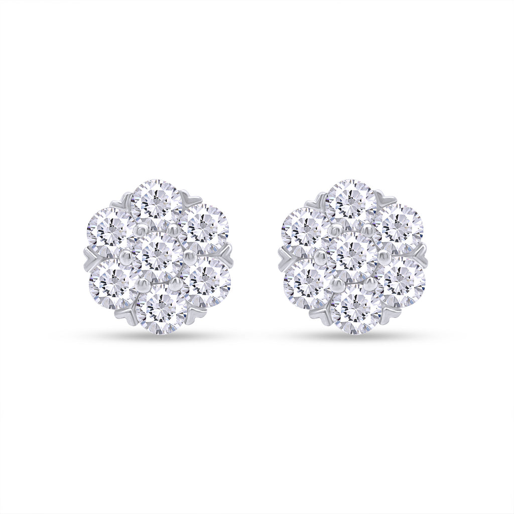 1 Carat Round Cut Lab Created Moissanite Flower Cluster Stud Earrings In 14K White Gold Over Sterling Silver With Screw Back H96160