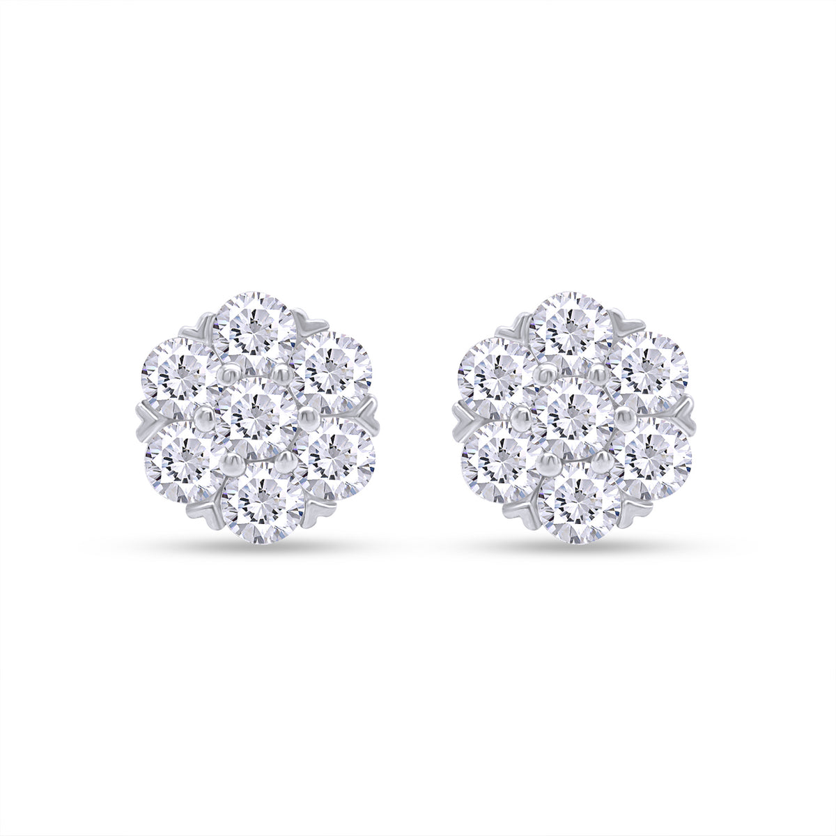 1 Carat Round Cut Lab Created Moissanite Flower Cluster Stud Earrings In 14K White Gold Over Sterling Silver With Screw Back H96160