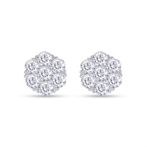 1 Carat Round Cut Lab Created Moissanite Flower Cluster Stud Earrings In 14K White Gold Over Sterling Silver With Screw Back H96160
