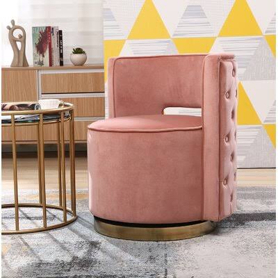 Pink Tufted Velvet Swivel Barrel Chair S883